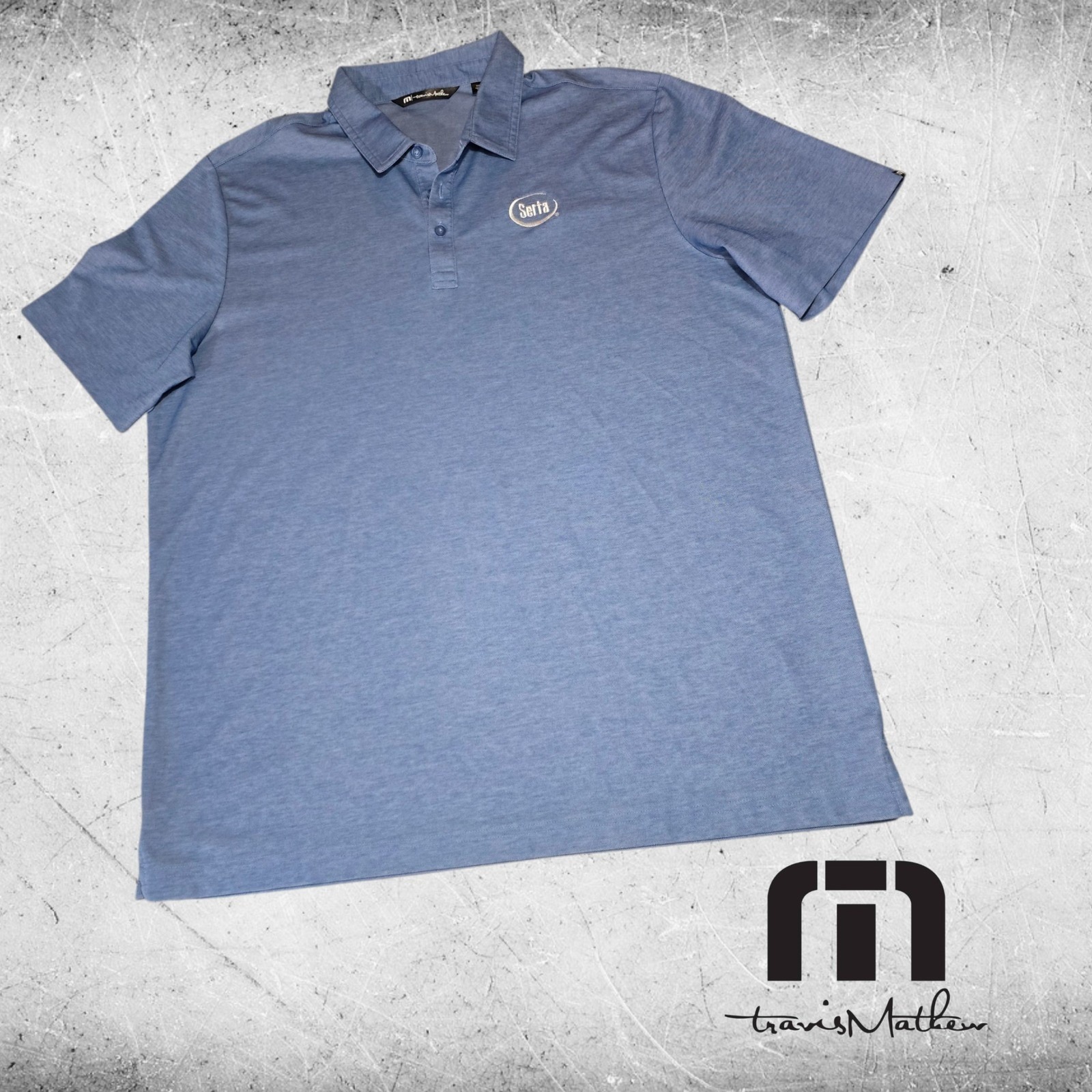 Travis Mathew Polo Shirt Mens Serta Logo Heathered Blue Xxl
